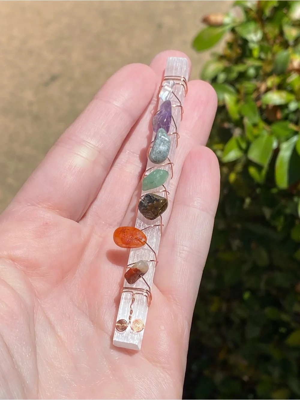Selenite 7 Chakra Wand Mixed Crystals - Meditation, Reiki, Crystal Decor